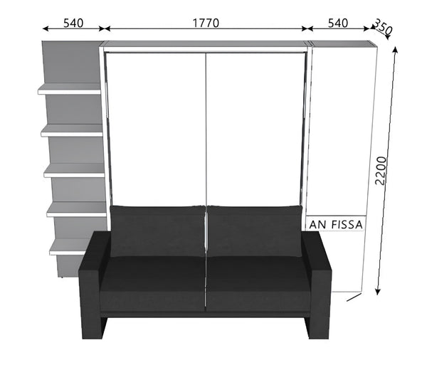 Penelope 2 sofa next wall bed for 160 x 198 x 18 cm mattress