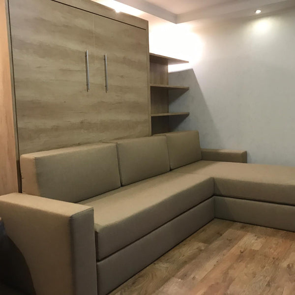 Jauns: Sienas gultas komplekti 140-160 x 200 cm matracim ar plauktu sistēmu un dīvānu