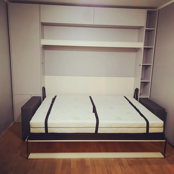 Jauns: Sienas gultas komplekti 140-160 x 200 cm matracim ar plauktu sistēmu un dīvānu