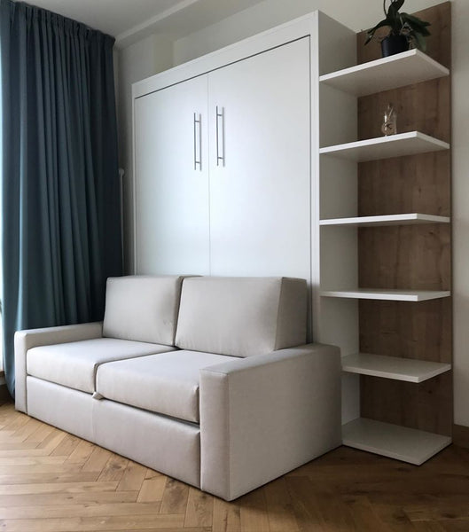 Jauns: Sienas gultas komplekti 140-160 x 200 cm matracim ar plauktu sistēmu un dīvānu