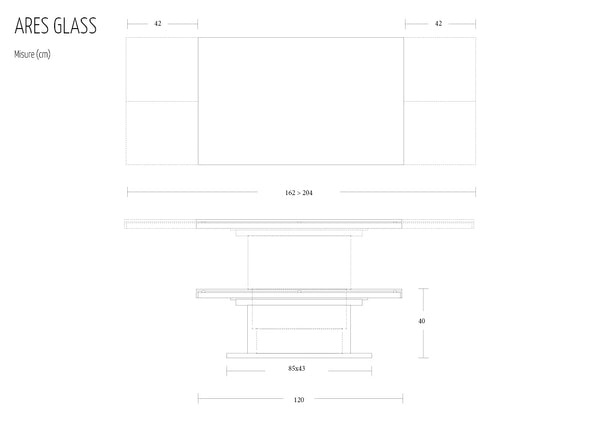 Ares Glass Transformējams kafijas un virtuves galds no Itālijas