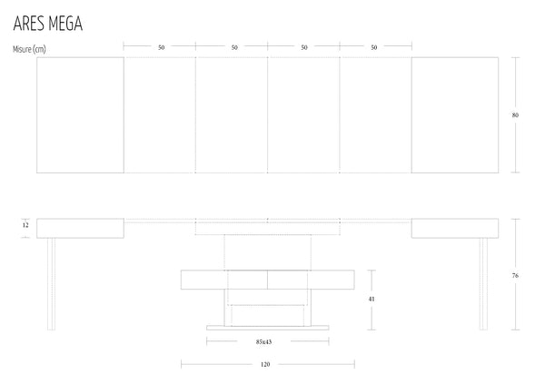 Ares Mega Transformējams kafijas un virtuves galds no Itālijas