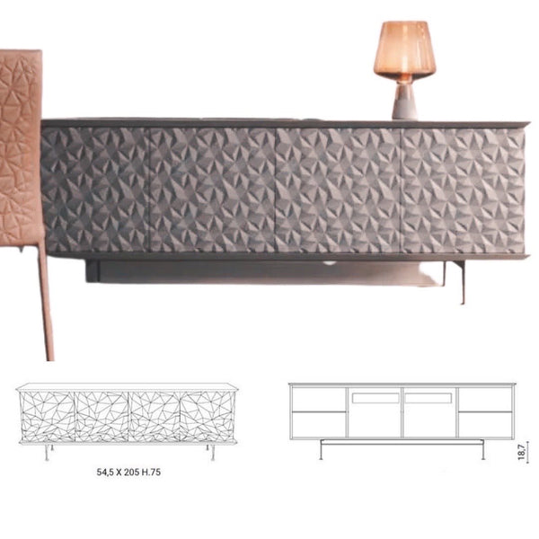 VEGAS SIDEBOARD 4T FEET MT90 4 DOORS X03 CEMENTO DOOR+SIDES X01 INVERNO