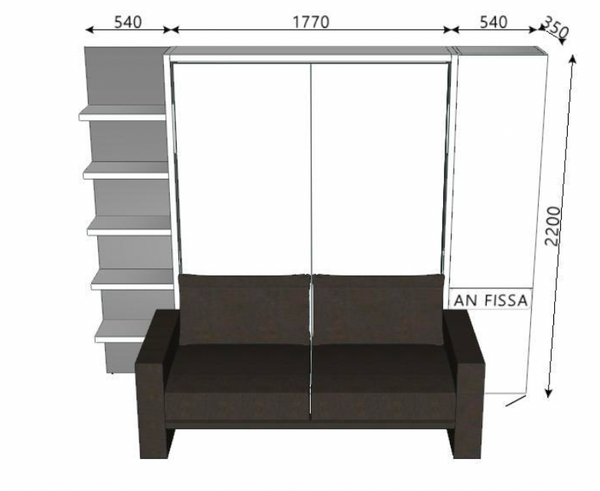 Penelope 2 sofa next wall bed for 160 x 198 x 18 cm mattress