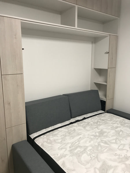 Jauns: Sienas gultas komplekti 140-160 x 200 cm matracim ar plauktu sistēmu un dīvānu