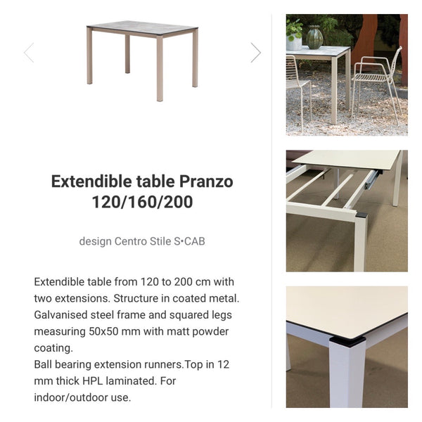 EXTENDIBLE OUTDOOR TABLE PRANZO 80x120/160/200