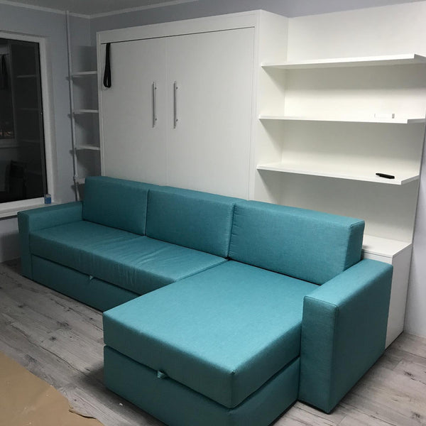 Jauns: Sienas gultas komplekti 140-160 x 200 cm matracim ar plauktu sistēmu un dīvānu