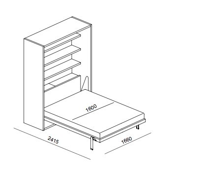 Penelope 2 book wall bed for 160 x 198 x 18 cm mattress