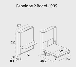 Penelope 2 board wall bed for 160 x 198 x 18 cm mattress