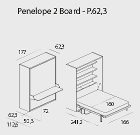 Penelope 2 board wall bed for 160 x 198 x 18 cm mattress