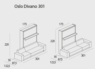 OSLO Divano 301 wall bed for 154 x 202 x 18 cm mattress