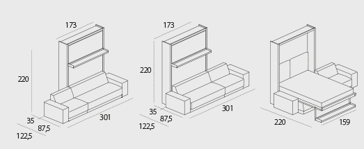 OSLO Divano 301 wall bed for 154 x 202 x 18 cm mattress