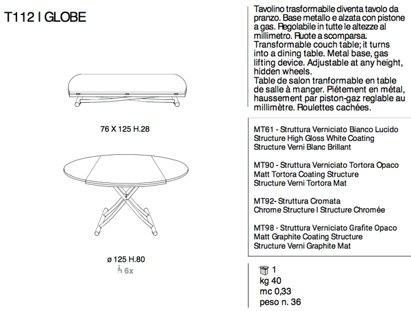 GLOBE transformable round table by Ozzio Italia
