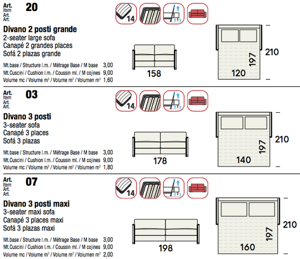 Vegas sofa bed optional from 197 to 207 cm long mattress by felis.it