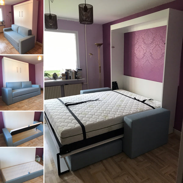 Jauns: Sienas gultas komplekti 140-160 x 200 cm matracim ar plauktu sistēmu un dīvānu