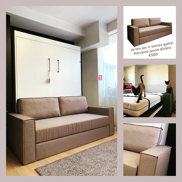 Jauns: Sienas gultas komplekti 140-160 x 200 cm matracim ar plauktu sistēmu un dīvānu