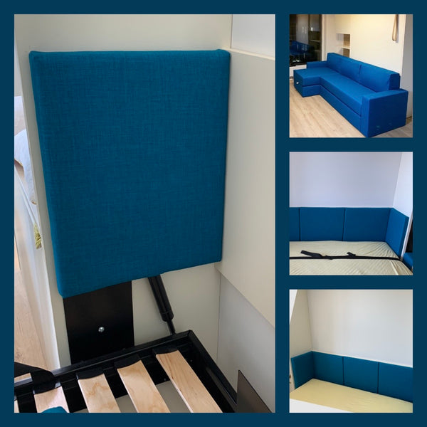 Jauns: Sienas gultas komplekti 140-160 x 200 cm matracim ar plauktu sistēmu un dīvānu