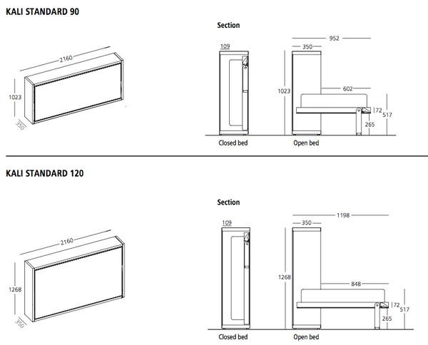 Kali 90/120 horizontal opening wall bed by Clei, Italy