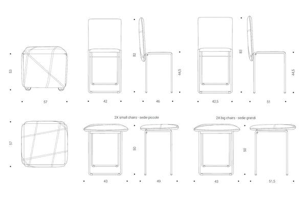 Cubix pouf and 5 chairs in one.