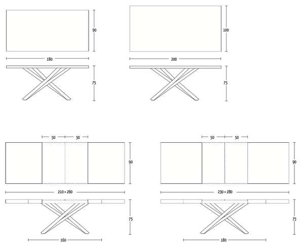 Fahrenheit fixed or extendible dining table with metal frame by Altacom Italia