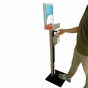 Hands free disinfection stand with pedal and marketing display