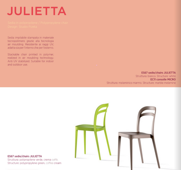 ES67 | JULIETTA stackable chair for indoor/outdoor, Italy
