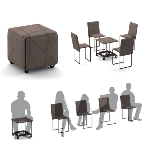 Cubix pouf and 5 chairs in one.